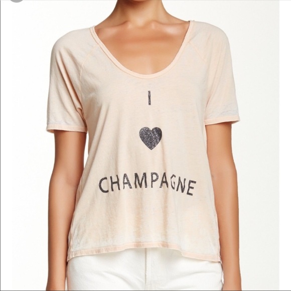 Chaser Tops - Chaser I LOVE CHAMPAGNE Cream Burnout Shirt Sz S